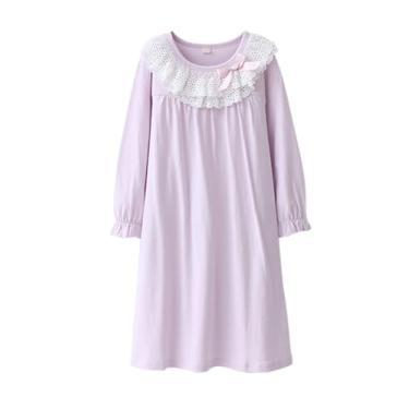 Imagem de BANGSAUR Vestido de algodão para meninas, vestido de renda, pacote com 2 vestidos de dormir de 3 a 15 anos, Pink Lady + skyway, manga comprida, 3-4T