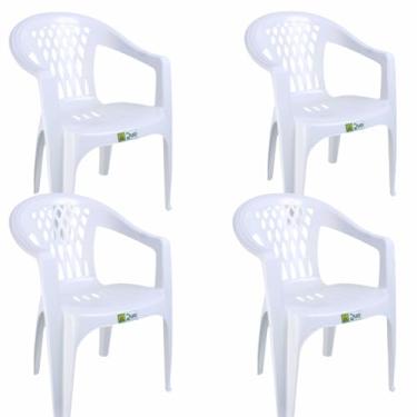 Imagem de Kit com 4 Poltronas Plásticas Bella Brancas – Resistentes, Empilháveis, Ideais para Festas, Igrejas e Escolas