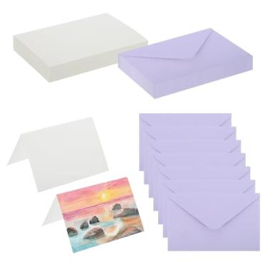 Imagem de PATIKIL Cartões de aquarela de algodão puro 10 x 15 cm, 50 conjuntos de cartões postais com envelopes 63 kg/300 g/m2 para pintura artística notas de agradecimento criativas, roxo
