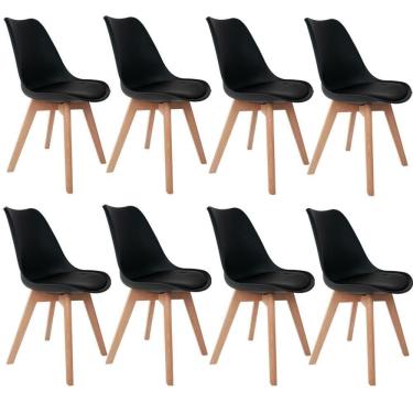 Imagem de Kit 08 Cadeiras Ayla Com Base De Madeira E01 Preto