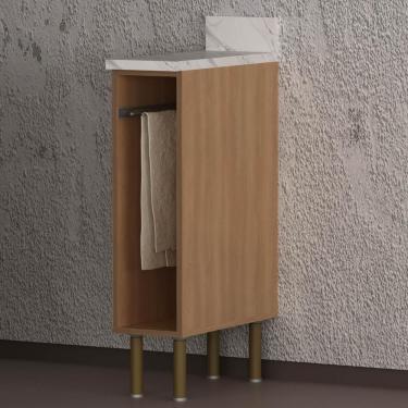 Imagem de Balcão De Cozinha Com Tampo E Porta Toalhas 20cm Multimóveis Cr20459 Freijó Mármore Branco