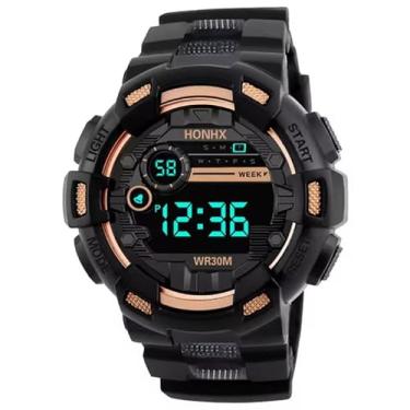 Imagem de Relógio Masculino Esportivo HONHXX Digital à Prova D'água Visor LED Sports Watch Crianças Meninos Preto (Gold)