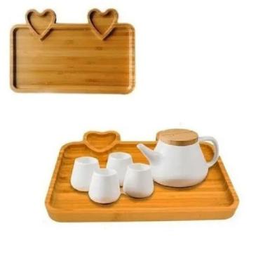 Imagem de Bandeja Petisqueira Coração Em Bambu 3 Divisórias Pra Servir - Bm36