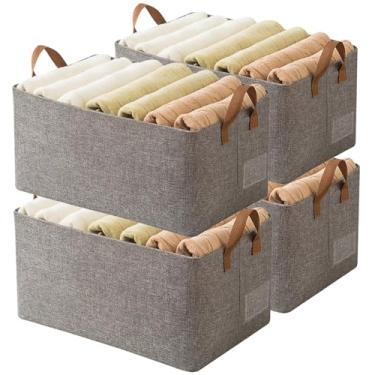 Imagem de AARAINBOW 4 peças organizador de roupas de armário com alça, caixa de armazenamento de tecido com moldura de aço cestas de armazenamento de prateleira empilháveis cestas de armazenamento dobráveis para organizar brinquedos de roupas, 23L (4 cinzas)