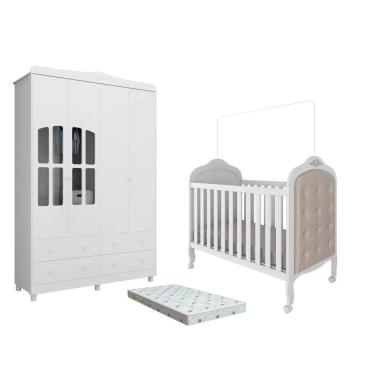 Imagem de Quarto Bebe Berço e Guarda Roupa MDF Dorabelly Provençal + Colchão