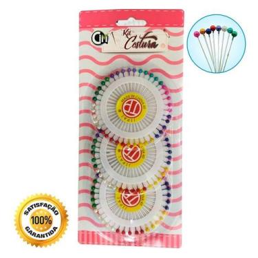 Imagem de Alfinetes Cabeça Bola Coloridos Patchwork Costura 120 Peças - CIM