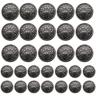 Imagem de Samlee Conjunto De 30 Botões Blazer Metal Antigo Vintage, 2 Tamanhos 18 Mm / 0,7 Pol., 25 E 1 Costura Premium Com Formato Redondo Para Artesanato, Decoração, Camisa Terno Faça Você Mesmo (Preto)