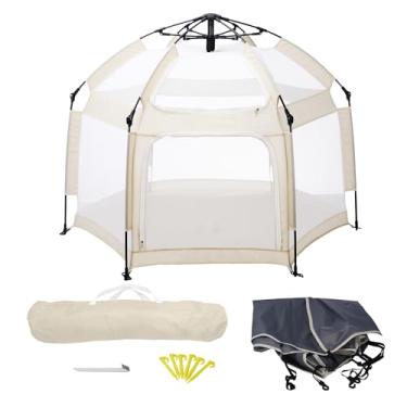Imagem de Cercadinho portátil para bebês com dossel FPS 50+ – configuração de 1 segundo para uso interno e externo, barraca infantil leve para acampamento na praia – Inclui bolsa de viagem e estacas de