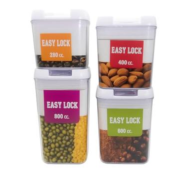 Imagem de Conjunto de Potes Herméticos Tampa a Vácuo, 4 Peças, Acrílico Transparente, Alimentos Secos, Organizador, Cozinha, Empilhável