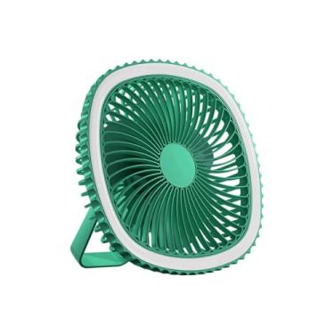 Imagem de Ventilador de Mesa Portátil com Ring Light, 20cm, 3 Velocidades, Silencioso, Luz LED Ajustável, Recarregável USB-C, Verde