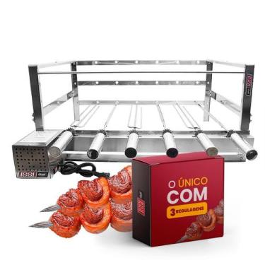 Imagem de Churrasqueira Gira Grill 6 Espetos 70cm em Inox Motor Ajustável Removí