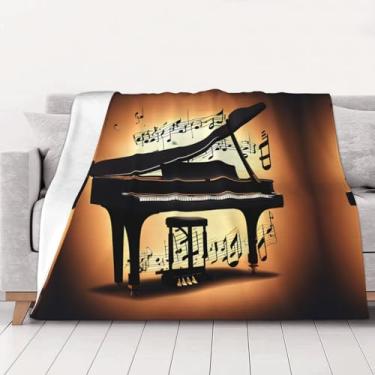 Imagem de Piano Violino e Notas Musicais Cobertor de Flanela Cobertor de Cama Luxuoso Cobertor Macio Microfibra (101 x 76 cm) Grosso, Quente