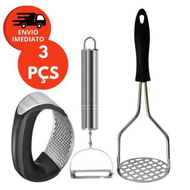 Imagem de KIT 3 Pç: Amassador Espremedor De Batatas E Descascador De Legumes E A