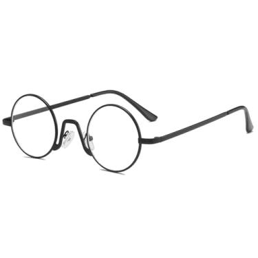 Imagem de Óculos de sol redondos com armação pequena de metal, moda feminina e masculina, hip hop, clássico, para dirigir e viajar, UV400 (preto transparente)