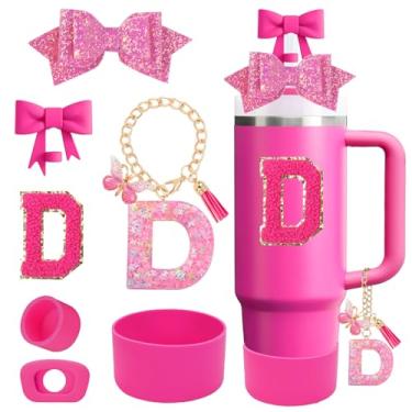 Imagem de QUNNDY Conjunto de acessórios para copo Stanley Cup 850.5 g 1,134.0 g copo com alça, incluindo tampa de cobertura de palha de laço, decoração de arco de palha, bota, tampa à prova de derramamento