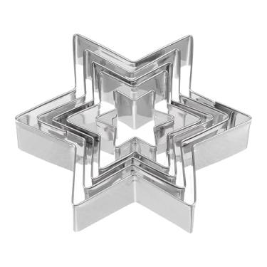 Imagem de Conjunto de 5 peças de cortador de biscoito estrela prata aço inoxidável cinco pontas estrela borda biscoito sanduíche cortador de queijo utensílios de cozinha