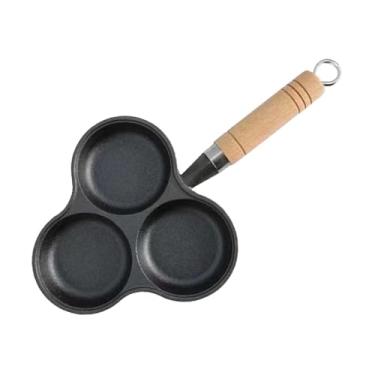 Imagem de WeiLaiKeQi Frigideira antiaderente para ovos, ferramenta leve para cozinhar, frigideira de ferro fundido para panquecas, para hambúrgueres, acampamento ao ar, Três Buracos