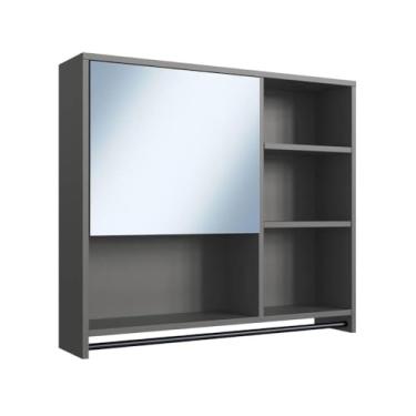 Imagem de Armário Espelheira para Banheiro 80cm com 1 Porta 4 Nichos e Toalheiro P1042 Grafite