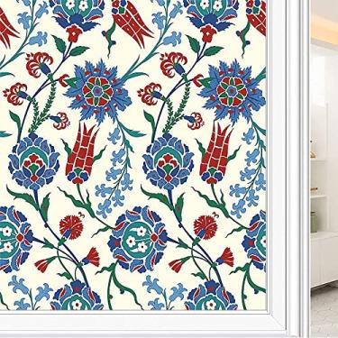 Imagem de Película de janela de privacidade de flores, textura de estilo floral, filme de vidro para sala de estar e escritório em casa, L90 x C 190 cm