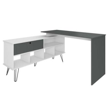 Imagem de Mesa Escrivaninha Em L Com Porta E 6 Nichos Hawaii Branco/grafito - AR