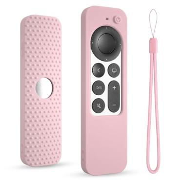 Imagem de Capa de silicone para Apple tv siri Remote 2021 2022 2023 capa protetora para controle remoto Apple 4k/hd tv anti manga com cordão (2ª/3ª geração) (rosa)