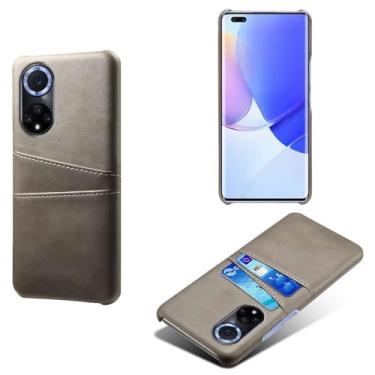 Imagem de Capas Compatível com Huawei Honor 50 Pro,Caso de couro PU-Tampa de telefone a prova de choque com 2 slots de cartão,Proteção anti-impressão digital e anti-gota-Grey