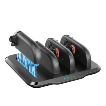 Imagem de BETMI Base de carregamento de controle para Nintendo Switch2 Joycon, 1,3 cm de espessura, base antiderrapante, proteção OVP/OCP, modo de suspensão ≤ 0,05 W, 4 em 1 (preto claro)