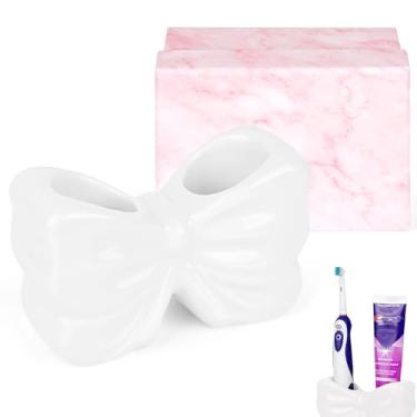 Imagem de Biiange Bonito suporte de pasta de dente, suporte de escova de dentes de arco de cerâmica, com orifício de drenagem, acessórios de bancada de banheiro, para organização de armazenamento de vasilha de