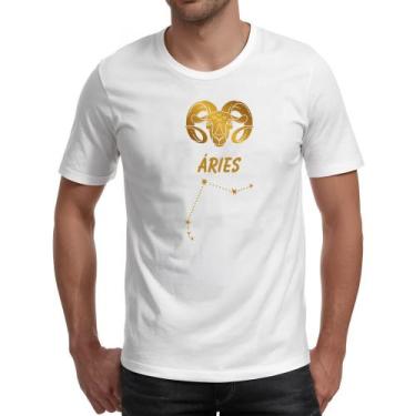 Imagem de Camiseta Unissex Signo Aries Constelacao Dourada - Alearts, M