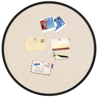 Imagem de Wonderjune Quadro de avisos grande de tecido de linho redondo, 61 cm, moldura de metal preto, quadro de avisos, quadro de notas para casa, escritório, escola