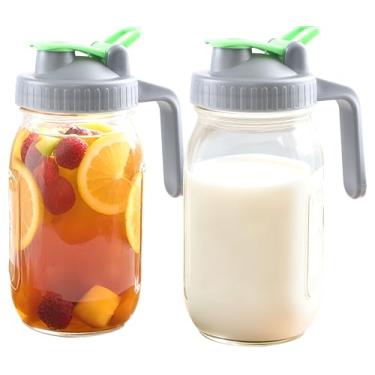Imagem de Jarro de vidro Mason com tampa para armazenamento de leite materno de 947 ml, jarra de chá de vidro de boca larga de 1 litro com alça recipiente de creme para suco de geladeira, café frio, limonada