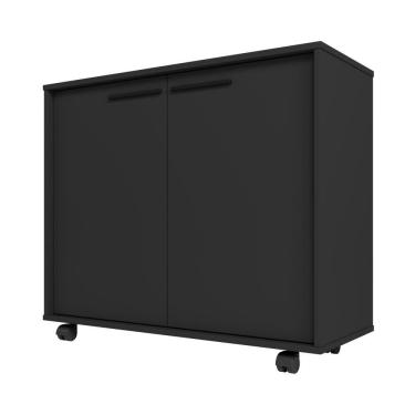 Imagem de Balcão Multiuso 2 Portas 2 Prateleiras BMU114 com Rodízios Preto - BRV Móveis