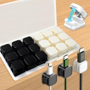 Imagem de Pacote com 18 suportes organizadores de cabos, gerenciamento de clipes magnéticos, cabo carregador USB de telefone adesivo fácil e forte, esconde ou organize cabos de mesa para cozinha, escritório,