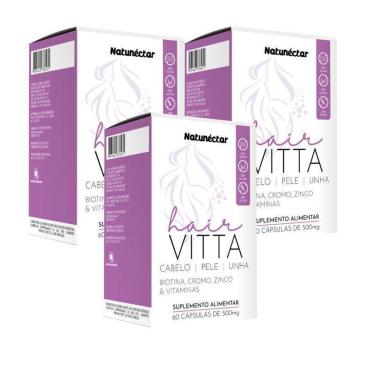 Imagem de Kit Hair Vitta Cabelo Pele E Unha Natunectar 500Mg – 3 Unid (180 Cápsulas)-Unissex
