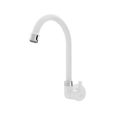 Imagem de Torneira Cozinha Parede Bica Alta 1/2 Branco - Blukit Com Redutor De Vazão