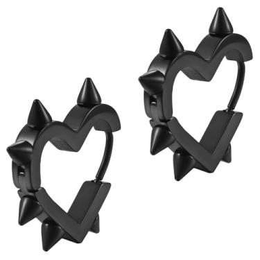 Imagem de Brincos de coração gótico, brincos de argola de pressão punk grunge emo Y2k, joias góticas de Natal, presente para mulheres, Large, Titânio, Sem pedra preciosa