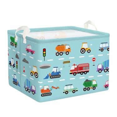 Imagem de HUUMONSS Cesto de roupa suja dobrável para carros, cesta de armazenamento infantil, caixa de presente para meninos, caixa de brinquedo para berçário, máquina de bombeiros, 36L