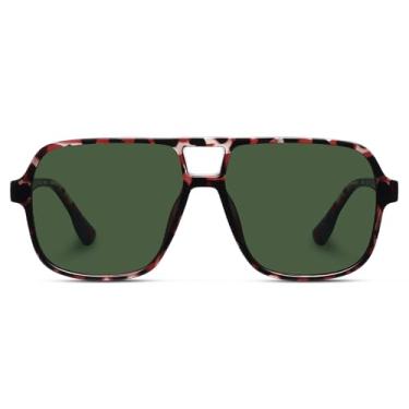 Imagem de Fozono Óculos de sol aviador retrô clássicos para mulheres e homens, grandes, modernos, quadrados, vintage, ponte dupla, aviadores, óculos escuros FZN821, Soja/verde, One Size