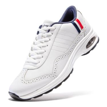 Imagem de U.Ofeiy Tênis masculino profissional com cadarço e ajuste no arco, casual, antiderrapante, sem pontas, tênis esportivo para caminhada ao ar livre, A branco e azul, 46
