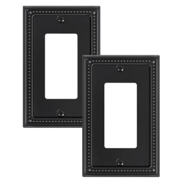 Imagem de TREEWELL Pacote com 2 placas decorativas de cobertura de tomada, placas decorativas para interruptores e tampas de tomada, placas de parede de metal preto para tomadas elétricas, receptáculo, tomada