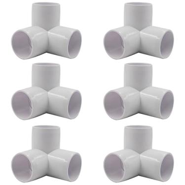 Imagem de AUXBC 6 peças de conectores T de PVC de 3 vias de 3 vias, encaixes de cotovelo de canto de grau de móveis, junta de ângulo reto para estrutura de barraca de jardim com estrutura de estufa DIY sistema