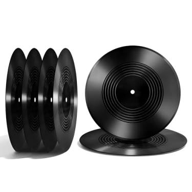 Imagem de EEEOZ Pacote com 6, decoração de parede de disco de vinil retrô de 30,5 cm - adesivos de música para estética de quarto, bar, estúdio (preto) (1)