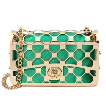 Imagem de Bolsa clutch noturna vazada padrão de metal aba brilhante bolsa noturna bolsa pequena bolsa de mão carteira bolsa de mão, Verde 5700