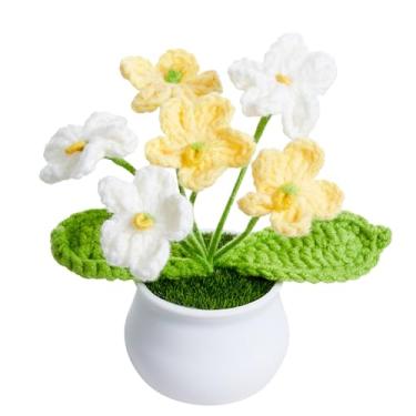 Imagem de NUKAYAI Lindas flores de crochê, feitas à mão, tricotadas em vaso, plantas, presente para formatura, Dia dos Professores, Aniversário, Dia dos Namorados, Natal, decoração para mesa, carro, painel