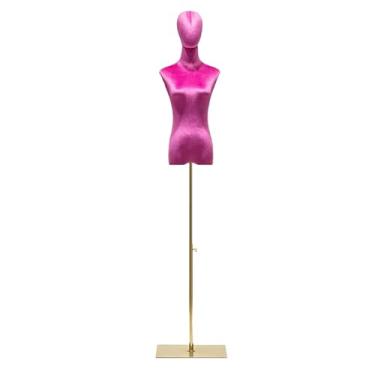 Imagem de Mannequin Torso de manequim feminino de veludo, base de metal ajustável e removível, adequado para camisetas, camisas, calças, chapéus, suéteres(Purple1)
