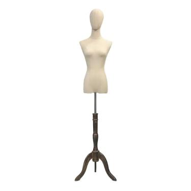 Imagem de Mannequin Manequim feminino com suporte de metal e base de madeira maciça, altura ajustável de 47 a 72 polegadas, manequim para exposição de roupas removíveis(Walnut wood,Small)