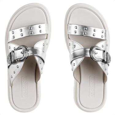 Imagem de Sandália Moleca Fivela Tratorada Feminina (Branco/Prata, BR, Adulto, Numérico, 36)