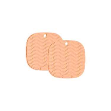 Imagem de Conjunto de Descansos de Panela Quadrado de Silicone Laranja - 2 unidades - 17x17cm - Resistente ao Calor e Deslizamento - Livre de BPA