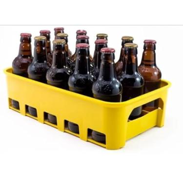 Imagem de Kit 10 Garrafeiras Engradado Cesto para 15 Garrafas de Cerveja 300ml – Super Resistente - Garrafeira Cerveja 300ml (Amarela)