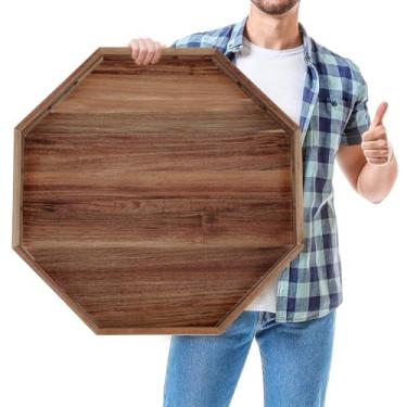 Imagem de Teenyyou Bandeja otomana extra grande de 61 cm com alças, tábuas de madeira de acácia, bandeja de servir de madeira, bandejas decorativas para sala de estar, mesa de café e chá, café da manhã na cama